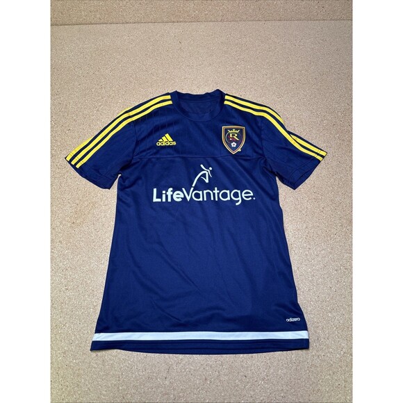 adidas Mens Real Salt Lake Pregame Short-Sleeve T-Shirt Navy SMALL Joao Plata E3 - Picture 1 of 7